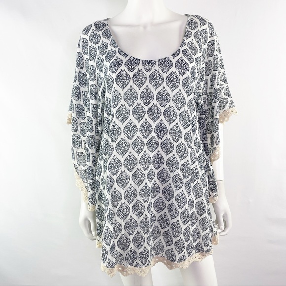 Eberjey Women's White Damask Print Kaftan Tunic Cover Up Size S/M - Picture 1 of 9